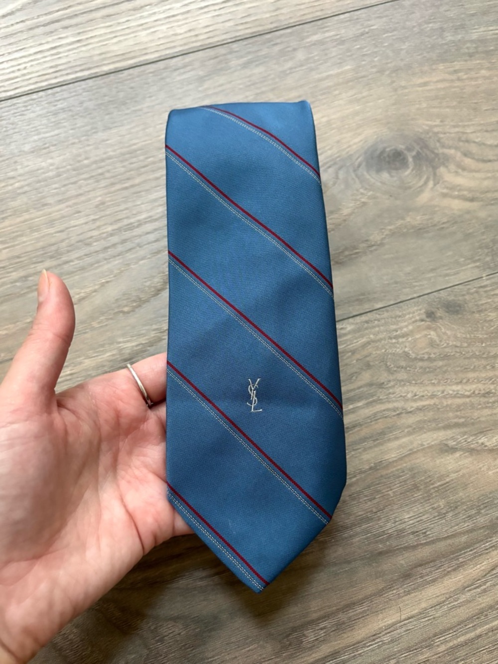 Yves Saint Laurent YSL Men's Blue & Red Striped Slim Tie